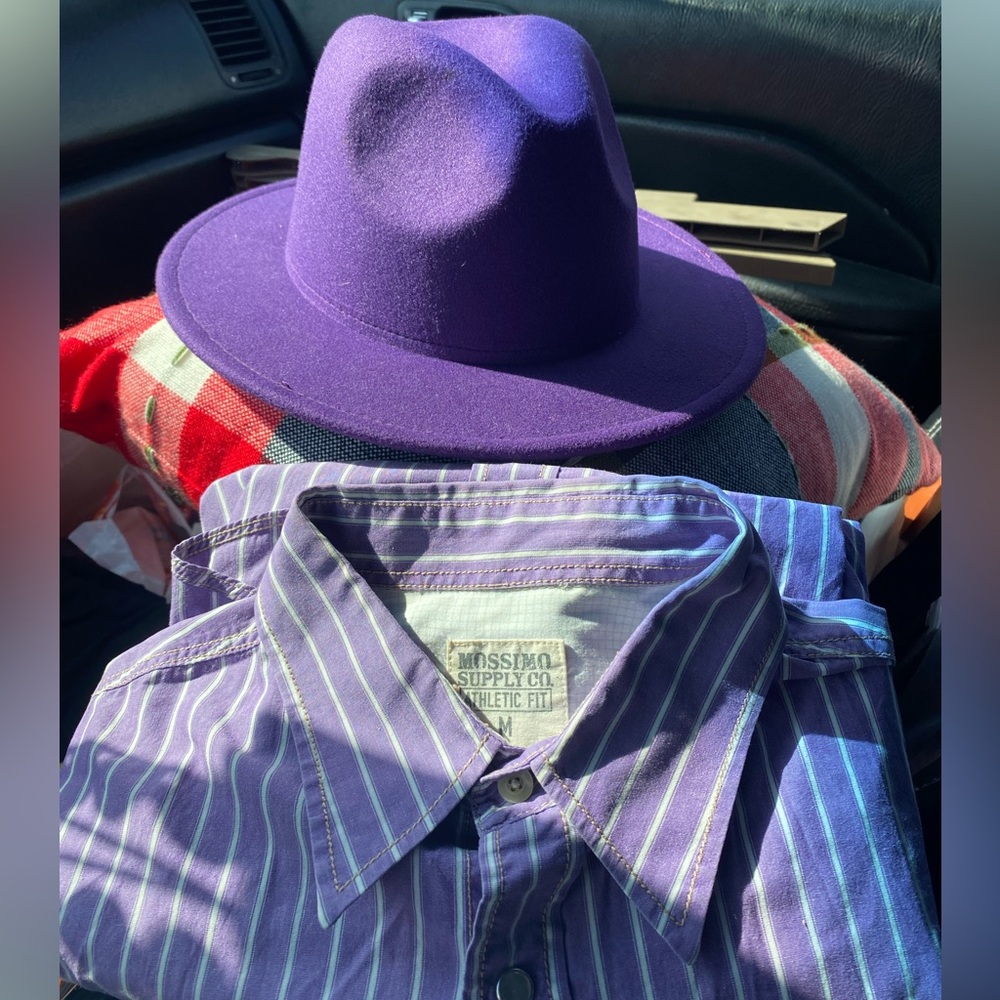 Mossimo Supply Co. Purple Striped Shirt and hat combination!!